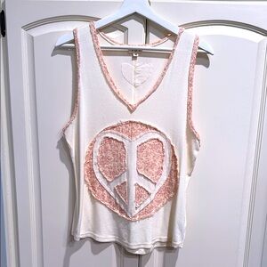 POL White and Pink Graphic Cut Out Tank Top